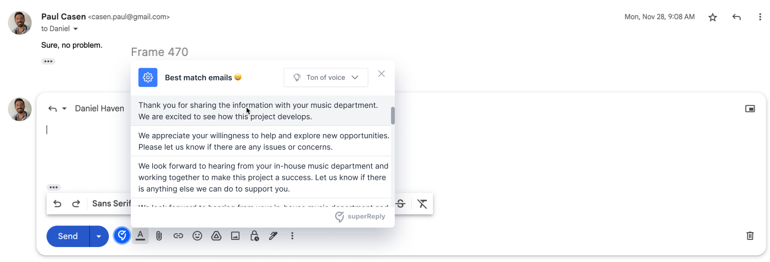 AI-powered reply generator for business emails